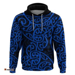 new zealand hoodie maori pattern blue