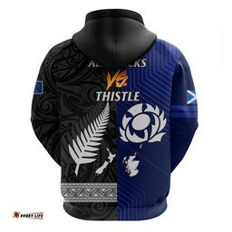 new zealand and scotland rugby hoodie all black maori with thistle together