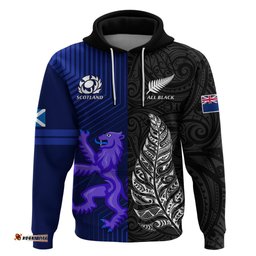 new zealand and scotland rugby hoodie all black maori with thistle together