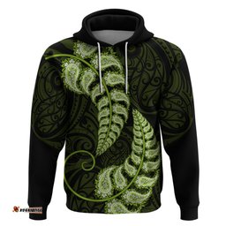 green new zealand paisley silver fern hoodie aotearoa maori