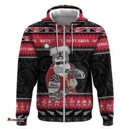 new zealand santa tiki christmas hoodie meri kirihimete