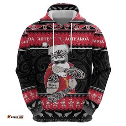 new zealand santa tiki christmas hoodie meri kirihimete
