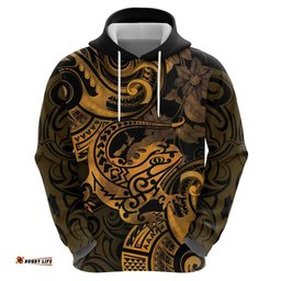 new zealand tuatara hoodie aotearoa maori clematis flowers gold