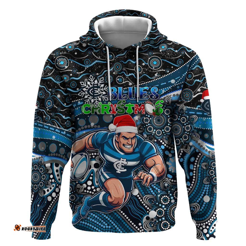 merry christmas afl carlton blues hoodie aboriginal santa football mascot