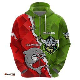 personalised dolphins and raiders rugby hoodie sporty version