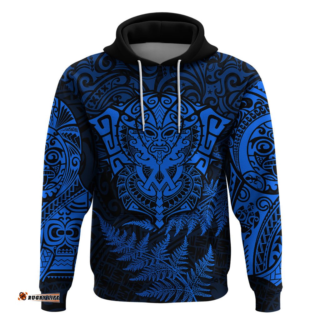 new zealand rugby hoodie silver fern all black mix ta moko blue style