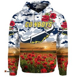 custom personalised north queensland cowboys anzac zip up and pullover hoodie poppy flowers vibes white