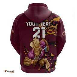 custom nrl broncos premiers hoodie mascot with polynesian pattern version