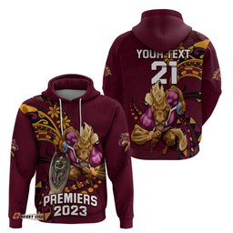 custom nrl broncos premiers hoodie mascot with polynesian pattern version