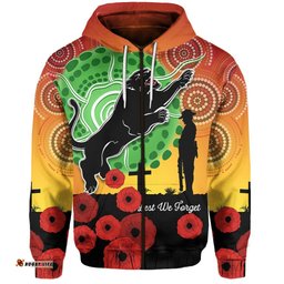 custom personalised panthers anzac day zip hoodie mix indigenous lest we forget