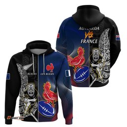 new zealand and france rugby hoodie all black with les bleus together world cup