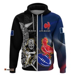 new zealand and france rugby hoodie all black with les bleus together world cup