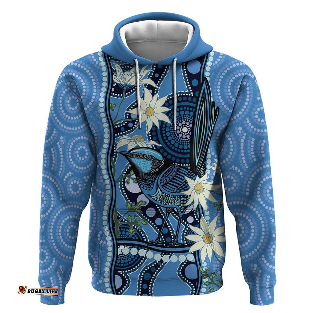 australia flannel flower with superb fairy wren hoodie aboriginal art