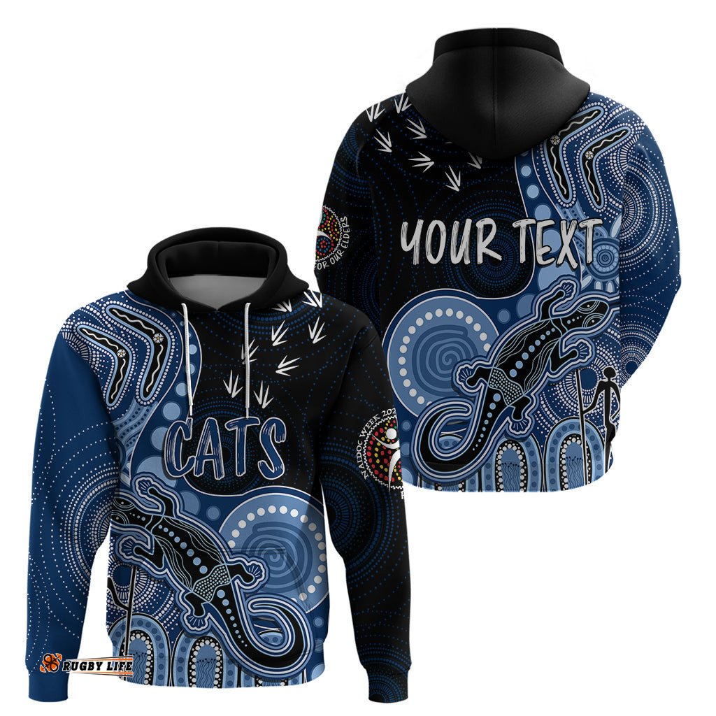 personalised naidoc week afl cats hoodie aboriginal dot art lizard mix boomerang
