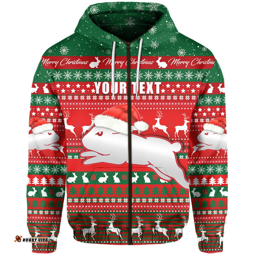 custom personalised rabbitohs christmas zip hoodie south sydney indigenous