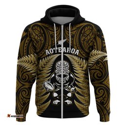 new zealand aotearoa rugby hoodie nz tiki with maori fern world cup gold version