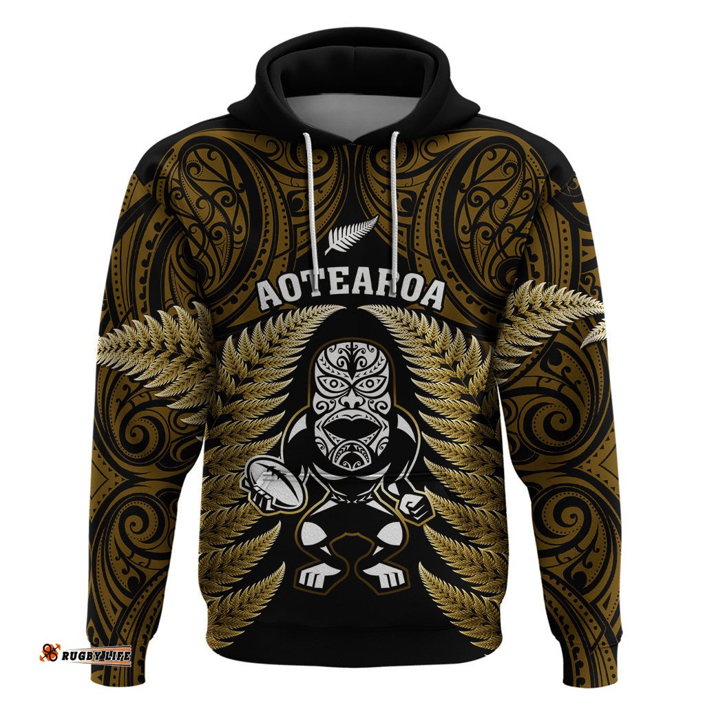 new zealand aotearoa rugby hoodie nz tiki with maori fern world cup gold version