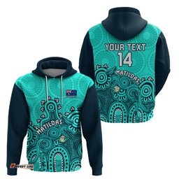 personalised australia soccer hoodie aboriginal turquoise world cup with kangaroo