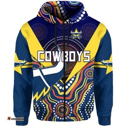 custom personalised cowboys rugby zip up and pullover hoodie indigenous arboriginal dot paint navy style