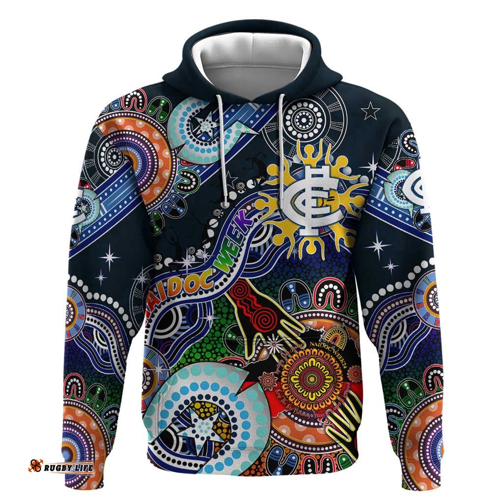 custom naidoc week 2024 carlton blues hoodie australia aboriginal dot painting