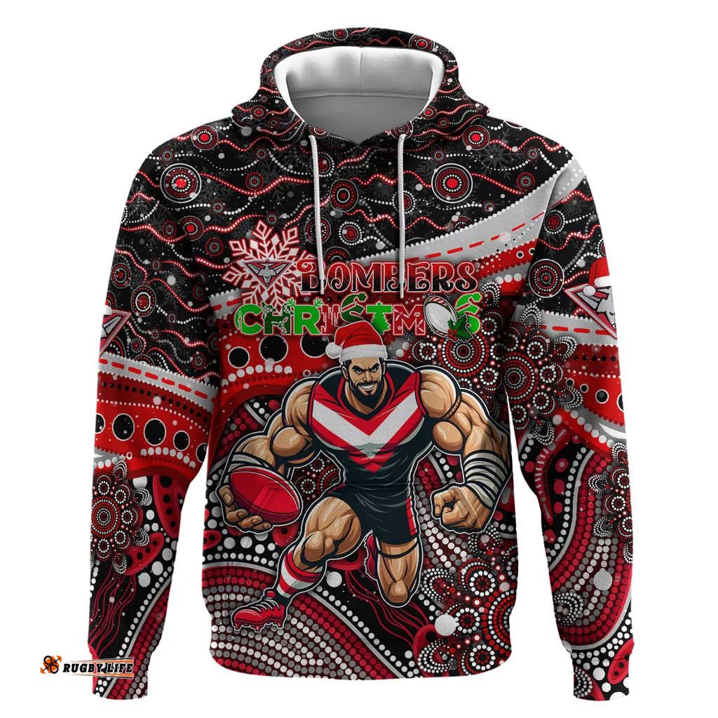 merry christmas afl bombers hoodie aboriginal santa football mascot