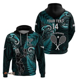 custom new zealand tiki tennis hoodie 2024 aotearoa tenehi maori silver fern turquoise