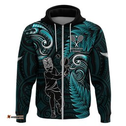 custom new zealand tiki tennis hoodie 2024 aotearoa tenehi maori silver fern turquoise
