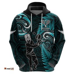 custom new zealand tiki tennis hoodie 2024 aotearoa tenehi maori silver fern turquoise