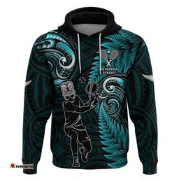custom new zealand tiki tennis hoodie 2024 aotearoa tenehi maori silver fern turquoise