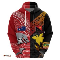 personalised png hunters mix aussie dolphins rugby hoodie motu and aboriginal half half