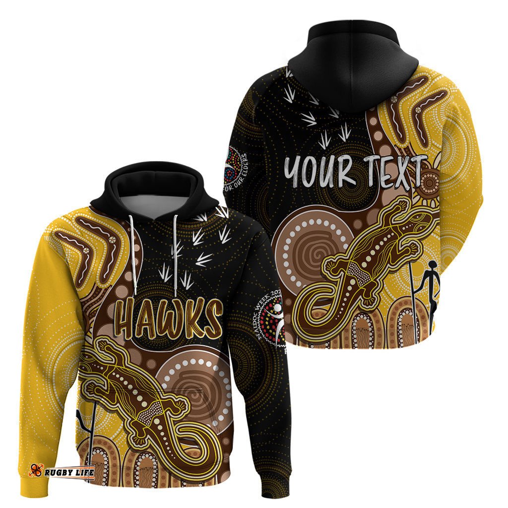 personalised naidoc week afl hawks hoodie aboriginal dot art lizard mix boomerang