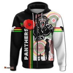 custom personalised penrith panthers zip hoodie anzac day power style