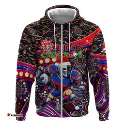 merry christmas newcastle knights hoodie aboriginal santa rugby mascot novocastrians