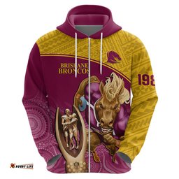 custom brisbane broncos rugby hoodie go champions mascot with polynesian indigenous art