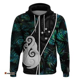 personalised new zealand hoodie paua shell maori manaia with silver ferns