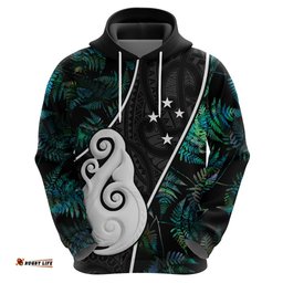 personalised new zealand hoodie paua shell maori manaia with silver ferns