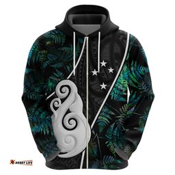 personalised new zealand hoodie paua shell maori manaia with silver ferns