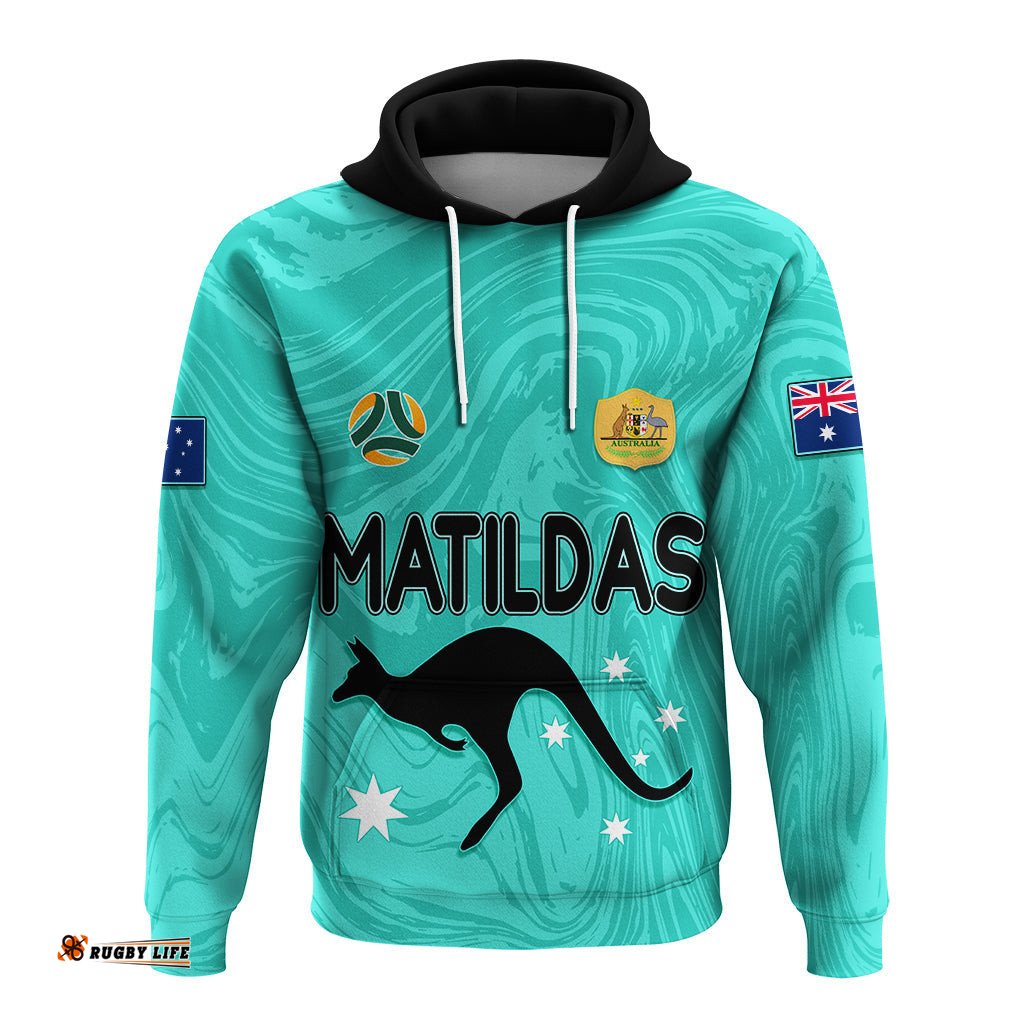 personalised aussie matildas hoodie women world cup marble patterns turquoise