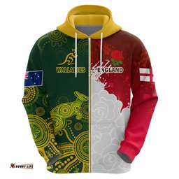 personalised australia and england rugby hoodie indigenous wallabies with red roses sporty version