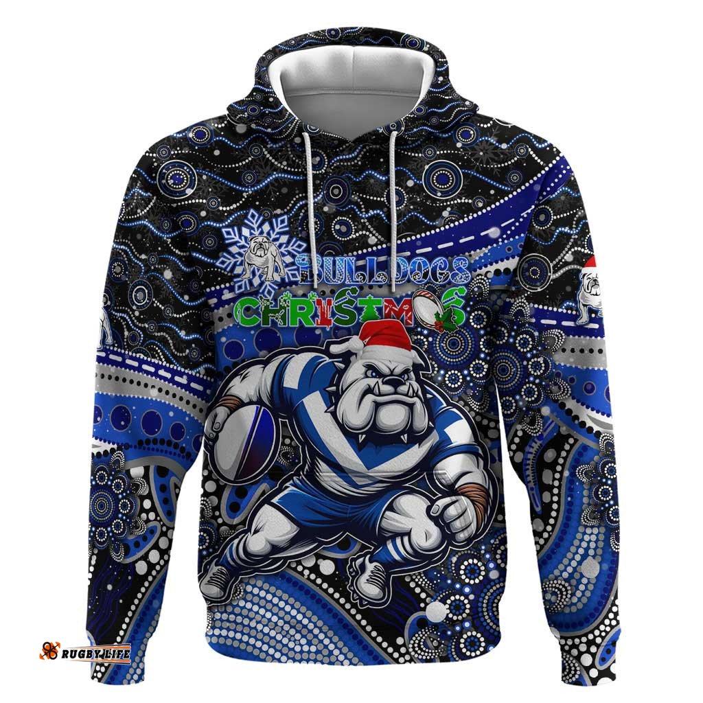 merry christmas bulldogs hoodie aboriginal santa rugby mascot canterbury bankstown