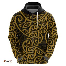new zealand hoodie maori pattern gold