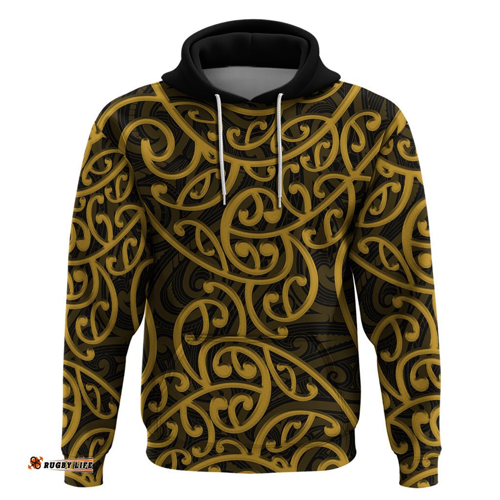 new zealand hoodie maori pattern gold