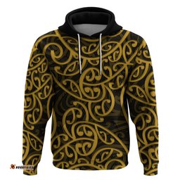 new zealand hoodie maori pattern gold