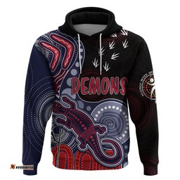 personalised naidoc week afl demons hoodie aboriginal dot art lizard mix boomerang