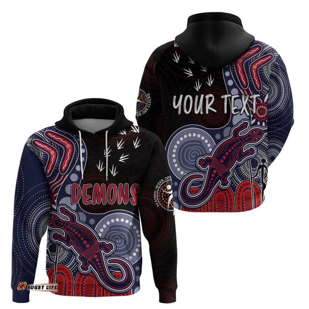 personalised naidoc week afl demons hoodie aboriginal dot art lizard mix boomerang