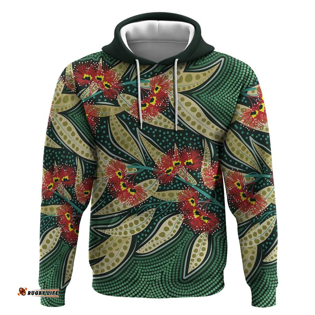 australian native eucalyptus plant hoodie aboriginal dot art