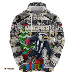 custom magpies football merry christmas hoodie indigenous australian art