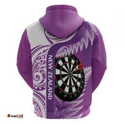 personalised new zealand darts hoodie aotearoa fern mix paua shell manaia purple