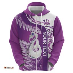 personalised new zealand darts hoodie aotearoa fern mix paua shell manaia purple