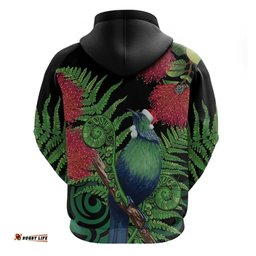 new zealand tui bird christmas hoodie maori fern mix pohotukawa